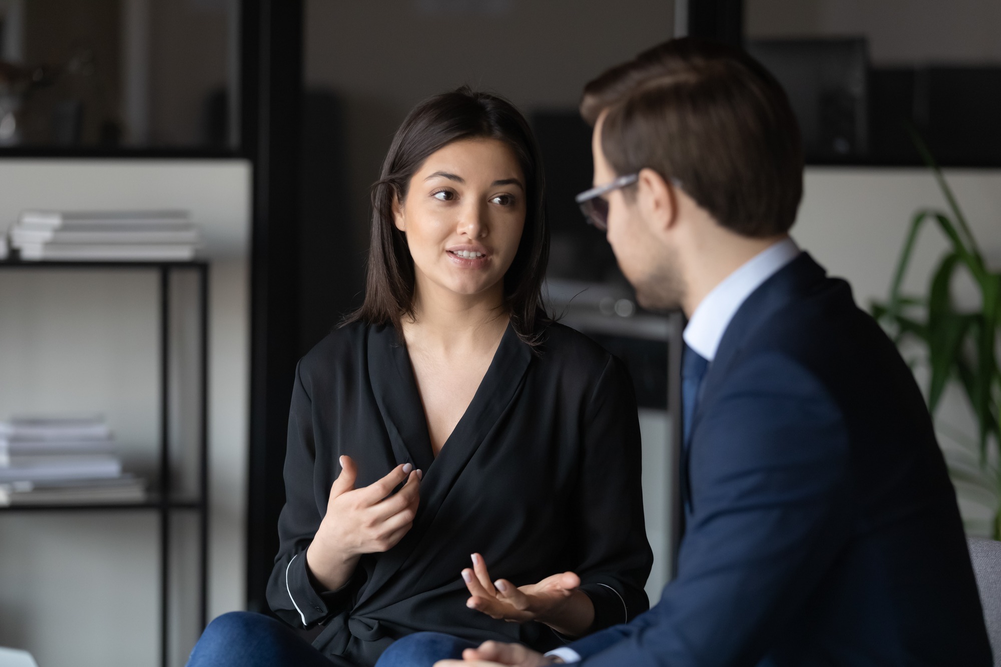 Concentrated millennial indian female candidate on vacant place